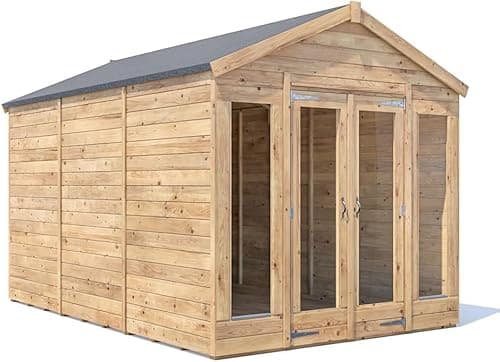 Image of Dunster House Summerhouse – 2.4m x 3.6m with Apex Roof, Fully Pressure Treated Timber, 15mm Tongue and Groove, walls Roof and Floor, 4mm Toughened Glass, Superfelt and Fixings Included