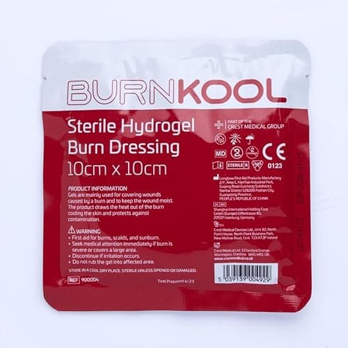 Image of First aid BurnKool Sterile Hydrogel Burn Dressing 10cm x 10cm – Ideal for Scalds & Sunburn – Cooling Effect – Moist Wound