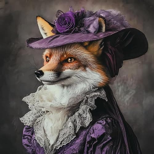 Image of Unicorn Posters A4 POSTER (11.8/8.3 inch) (30/21 cm) - Regal Fox with lavish purple outfit complete lace bodice and large ornate hat