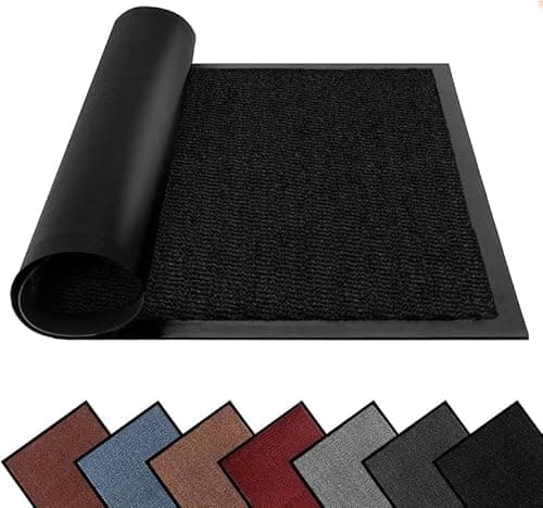 Image of FB FunkyBuys Washable Dirt Trapper Door Mats Indoor & Outdoor, Heavy Duty Non Slip Doormats, Rubber Backed Floor Mat, Super Absorbent Front Door Mat, Entrance Rug (Black-waved, 50cm x 80cm)