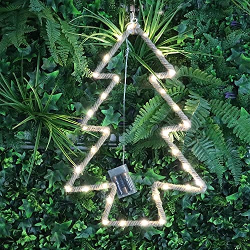 Image of SHATCHI Christmas Decorations Silhouette Tree Battery Operated LED Lights Hemp Rope Lights Xmas Holiday Home Wall Room Hanging Décor