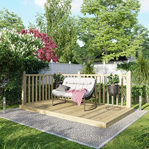Image of Power High Grade Premium Wooden Decking Kit made from Timber Wood with Hand Rails on Two Sides, Easy Installation, Weather Resistance and Anti-Rot Protection