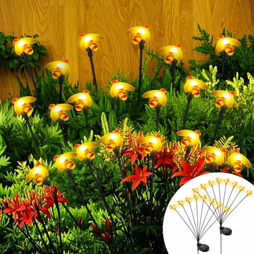 Image of 2-Pack Bee Solar Lights Outdoor Garden, IP65 Waterproof Firefly Solar Lights, 2 Lighting Modes Gardens Path Light, 16-LED Solar Powered Garden Light Ornaments for Pathway Balcony Fence Decoration