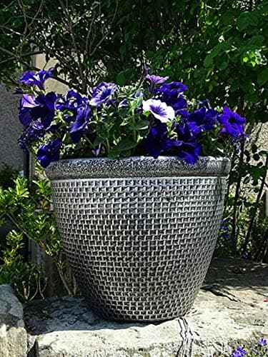 Image of SG Traders 2 X Large Plastic Round Cromarty Plant Pots Flower Pot Planter Garden Decoration Antique Silver 40cm Plant Pot Outdoor Flower Pots Outside Garden Planters Outdoor With Drainage Holes