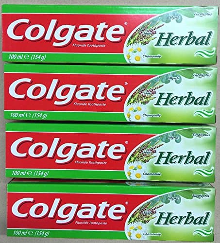 Image of Colgate Herbal Toothpaste - Multipack of 4 Pack Toothpaste With Eucalyptus, Myrrh, Camomile and Sage - Bulk Fluoride Tooth Paste Gel For Gum Disease - 100ml
