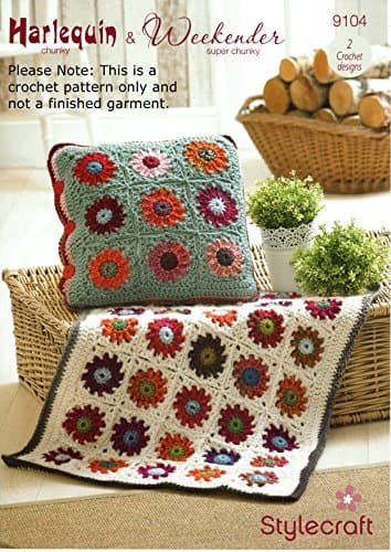 Image of Stylecraft Harlequin Weekender Crochet Pattern Throws Rugs Cushion Covers 9104