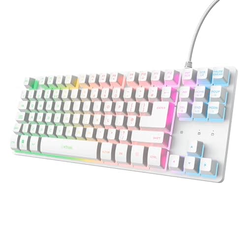Image of GXTrust 833W Thado TKL Gaming Keyboard UK Layout, Compact Tenkeyless Design (80 Percent), Multicolour LED Lighting, Anti-Ghosting, 1.8m USB Cable, Membrane Wired Keyboard PC Mac Laptop, White