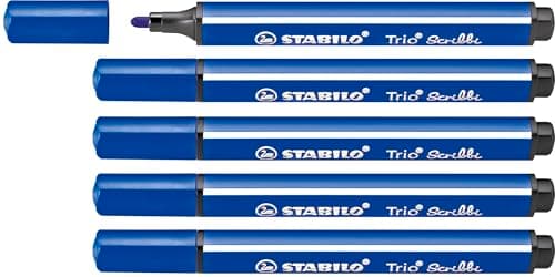 Image of STABILO Trio Scribbi - Triangular Fibre-Tip Pen - Pack of 5 - Blue