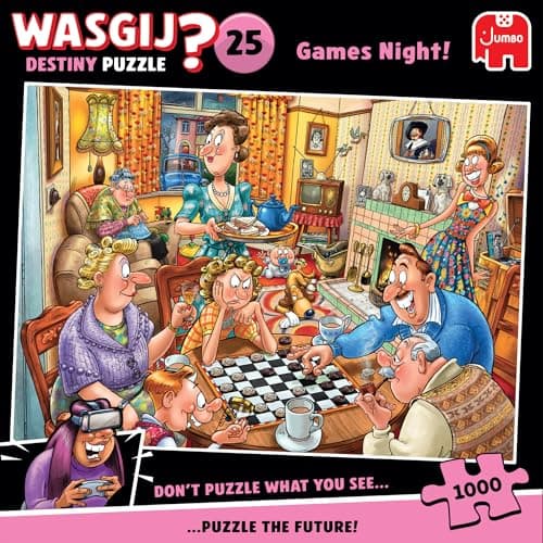 Image of Wasgij Destiny 25, Games Night - 1000 Piece Jigsaw Puzzles for Adults - Colourful, Fun, Challenging & Brainteasing Adults Jigsaw Puzzle - Puzzle the Future - 100% Recycled Cardboard - 1000pcs - Jumbo