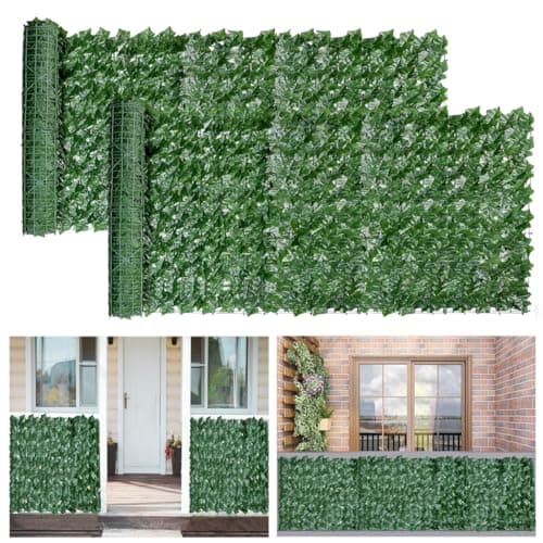 Image of Decorative Artificial Ivy Fence Screening,6m x 1m (2pcs-3x1m) Garden Fence Faux Leaf Hedge Roll,Privacy Fencing Ivy Screen Panel,Leaf Trellis for Decking Wall Balcony Indoor Outdoor-Sweet-Potato Leaf