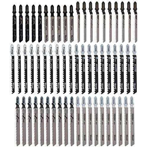 Image of Keyohome 60 Pieces T-Shank Jigsaw Blade Set with Storage Case, 7 Type Reciprocating Jigsaw Assorted Blades Set for Wood, Plastic Metal Cutting Compatible with Bosch, Black & Decker, Makita