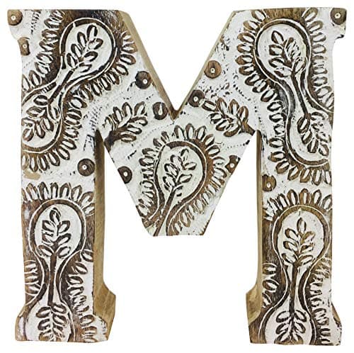 Image of EliteKoopers Hand Carved Wooden White Flower Letter For New baby's, kid's Bedrooms Name Decor Decoration