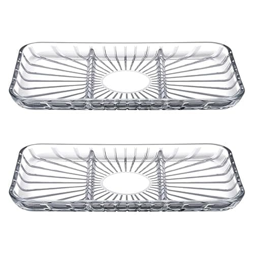 Image of Queensway Home & Dining 3-Compartment Glass Serving Tray, Clear Divided Dish for Snacks, Appetizers, Dips, Condiments, Elegant Tableware for Parties & Buffet, Fridge & Dishwasher Safe