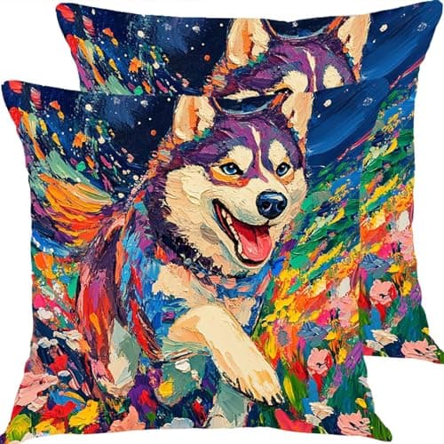 Image of Pillow Cases 2 Pack 45x45cm Dog Colored Outdoor Garden Cushion Covers Linen Sofa Throw Pillow Pillows Bed Square Pillowx Cases, With Invisible Zipper, for Bedroom Furniture Decorative X0JJ-197