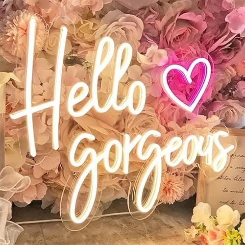 Image of Hello Gorgeous LED Neon Light Neon Lights Sign For Wall Decor USB Powered and Brightness Adjustable Led Neon Sign For Bar, Restaurants, Bedroom, Engagement, Birthday and Wedding Decoration