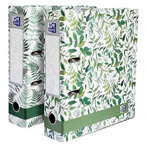 Image of Oxford A4 Lever Arch Files, Leaves Pattern, 2 Pack of Matte Paper on Board, 70mm Spine Holds Up to 560 Sheets