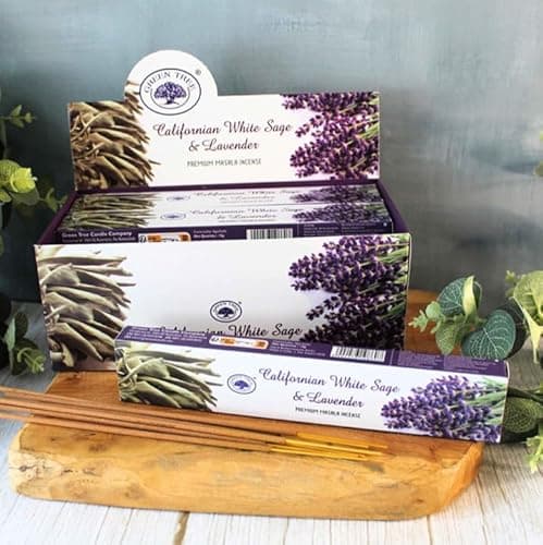 Image of Green Tree Californian White Sage & Lavender – Premium Masala Incense Sticks | 3 Pack Set with JRose Burner | Purification & Relaxation