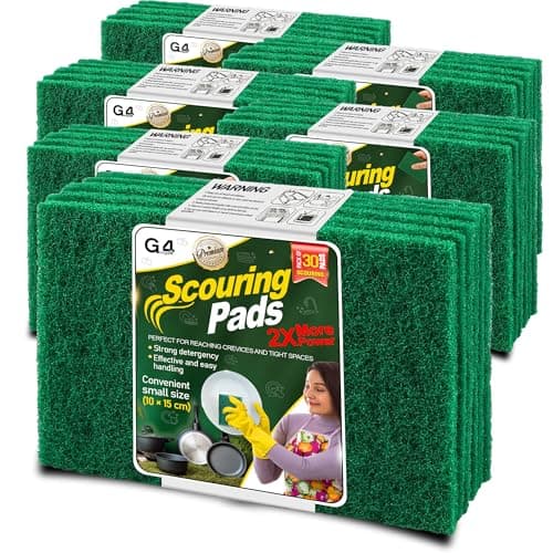 Image of G4GADGET Heavy Duty Scouring Pads Green 30 Pack (3.9 x 5.9 inch / 10 x 15 cm) – Non-Scratch Multipurpose Scrubber for Kitchen, Pots, Pans, Sink & Dish Cleaning – Durable Reusable Scourers
