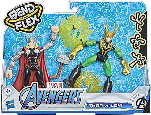 Image of Marvel Avengers Bend and Flex Thor Vs. Loki Action Figure Toys, 6-Inch Flexible Figures, Includes 2 Accessories, Ages 4 And Up Multicolor, F0245