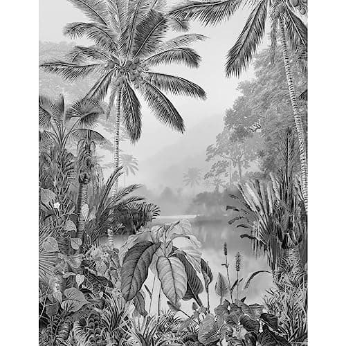 Image of Komar Lac Tropical Black And White Non-Woven Wall Mural 200x270cm 2-panels