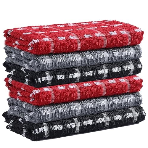 Image of Olivia Rocco 6 Pack Mono Check Tea Towels 100% Soft Cotton Kitchen Dish Bar Towel Super Absorbent Quick Drying Cloths- 6 PK