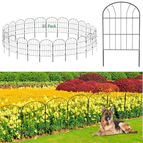 Image of Decorative Garden Fence, 33cm Wide × 60cm High (25 Panels, Total Length 8.25m), Outdoor Rustproof Metal Fence Panels & Flower Bed Border, Ground Stakes Animal Barrier for Rabbits and Dogs