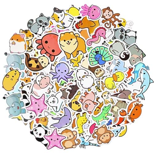 Image of Dewocke 100 Unique Cartoon Animal Stickers, Waterproof Vinyl Decals for Kids, Teens & Adults - Cute Party Bag Fillers, Scrapbooking Supplies, Phone, Laptop, Water Bottle, Skateboard Decor (Animal 1)