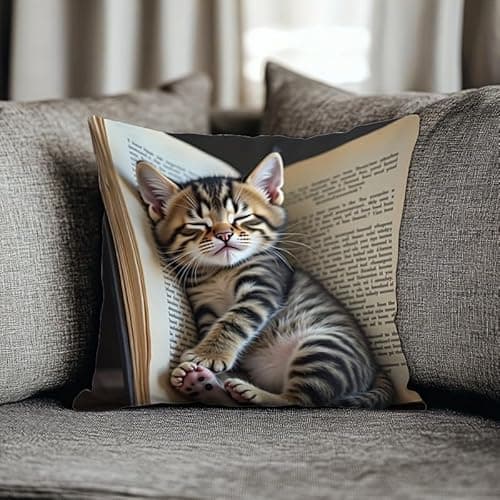 Image of PVOODIRE 45x45cm Cat Animal Cushion Cover - Cute Stuff Sofa Pillow Cover No Insert Grey Decor