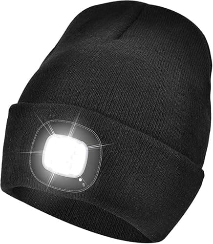 Image of Tomsey Thermal Winter Hat Thinsulate LED Beanie Bobble Hat, Hi Vis, Rechargable or Battery Running Chunky Fleece, Unisex Warm Christmas Hat (Black Rechargable LED Hat)