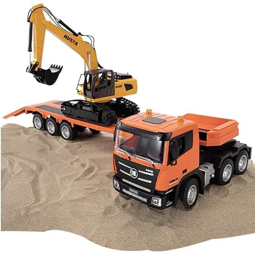 Image of Wheelfun 1:18 Huina 1319 RC Tractor Truck Remote Control Excavator with Flatbed Trailer