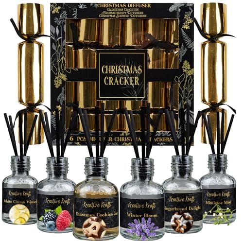 Image of KreativeKraft Luxury Christmas Crackers, Pack of 6 Deluxe Xmas Crackers with Scented Reed Diffuser, Fun Novelty Festive Seasonal Table Decor & Gifts (Multi Diffuser)