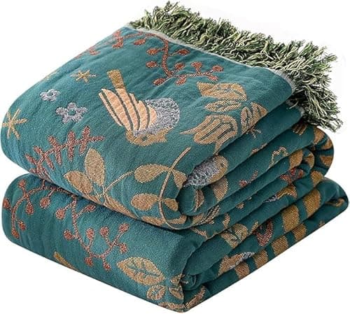 Image of HOORDRY Bohemian Bed Throw Blanket, 230x275cm(91×108In), Bedspread Super King Size, 100% Organic Cotton Soft Double-Sided Extra Large sofa Throws for 3 4 Seater with Tassels, Green/Teal