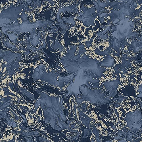 Image of Metallic Ripple Liquid Marble Elixir Swirl Blue Gold Shimmer Wallpaper WD0042 Bedroom Living Room Hallway Feature Wall Full ROLL 10 m x 0.53 m