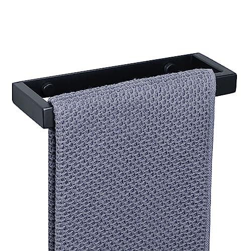 Image of SAYAYO Black Hand Towel Holder 20CM Self Adhesive & Screw Small Towel Rail Wall Mounted Towel Ring SUS304 Stainless Steel No Drilling for Bathroom, EGJF020-B-2023
