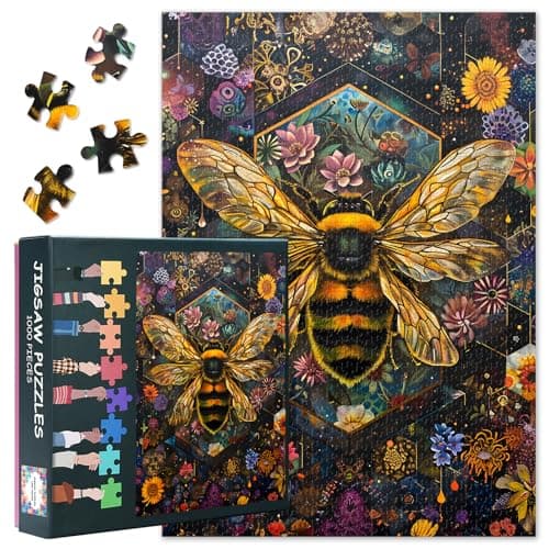 Image of 1000 Piece Jigsaw Puzzles for Adults - Vibrant Bees and Blooming Floral Garden Scene, Premium 1000 Piece Puzzle, Coolest Adult Botanical Art Jigsaw Puzzle(27.5x19.7 Inch)