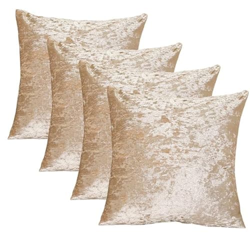 Image of RKAAS HOME Super Soft Decorative Luxurious Crushed Ice Velvet Square Cushion Cover for Living Room Sofa Couch Bed 45cm x 45cm 18x18 Inches (Pack of 4 - Champagne)