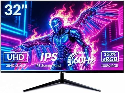 Image of CRUA 32 Inch 4K UHD Monitor (3840x2160), IPS,60Hz Refresh Rate, 100% sRGB, AMD FreeSync, 178° Viewing Angle, HDMI/DisplayPort, VESA 100x100mm Mount Compatible, Tilt Adjustable - Black