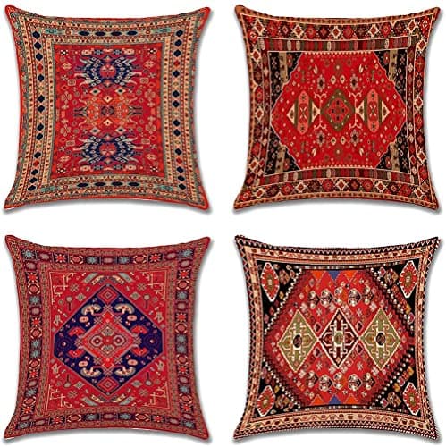 Image of JOTOM Bohemian Style Throw Pillow Covers 40 x 40cm Square Decorative Cushion Covers Exotic Abstract Vintage Pillowcases for Sofa Couch Living Room Bedroom Outdoor Home Office Decor Set of 4 (Exotic)