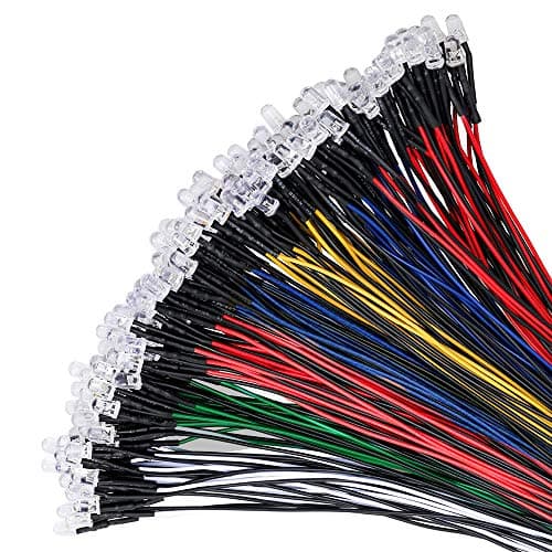 Image of YIXISI 100 PCS 5mm LED Diodes Light 5 Color (Each Color 20 PCS) Ultra Bright 12V 20cm Pre Wired, LED Diodes Light - White Red Blue Green Yellow