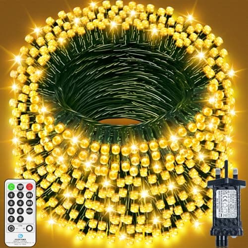 Image of LYNNON 40M 800 LED Fairy Lights Outdoor Christmas Lights Plug in Green Wire String Lights with Remote Timer 8 Modes Waterproof for Outside Garden Tree Yard Patio Party Wedding Decorations -Warm White