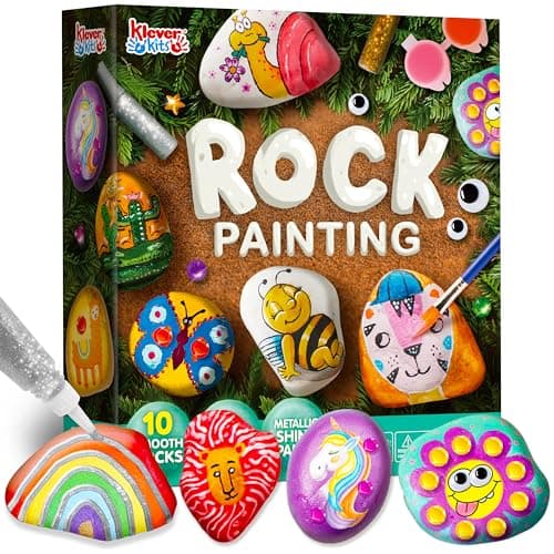 Image of JOYIN Klever Kits Rock Painting Kit, Creativity Arts & Crafts, DIY Supplies,Spring Crafts for Kids,Decorate Your Own Painting Craft,Family Outdoor Indoor Activity Birthday Presents
