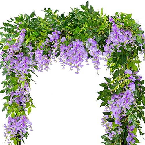 Image of Warmiehomy Wisteria Artificial Flowers 4 Pcs 7 ft Vine Wisteria Trailling Fake Flowers Garlands DIY Flower Decoration for Wedding Party Outdoor Christmas & New Year Decors