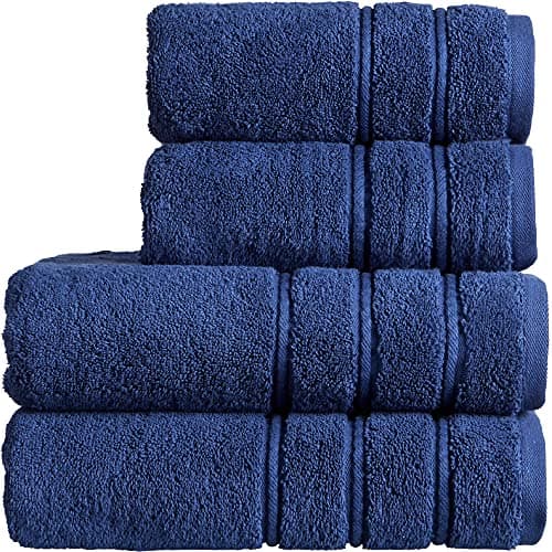 Image of Christy Antalya Large Bath Towels | Set of 4 | 100% Turkish Cotton | 600GSM | Soft Plush Luxury Towel Set | 2 Bath Towels 2 Hand Towels | Quick Dry | Denim Blue