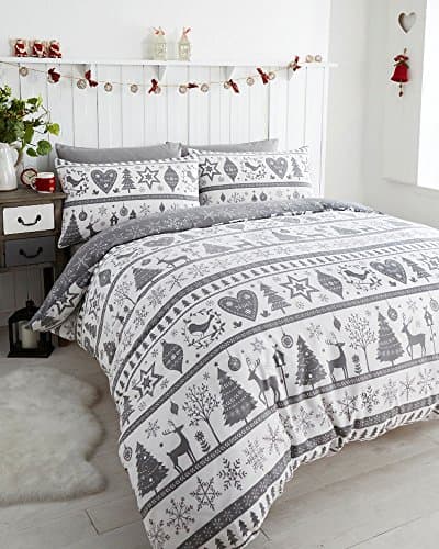 Image of Duvet Cover Set - Grey & White Reindeer Heart & Christmas Tree Quilt Cover Set (Double)