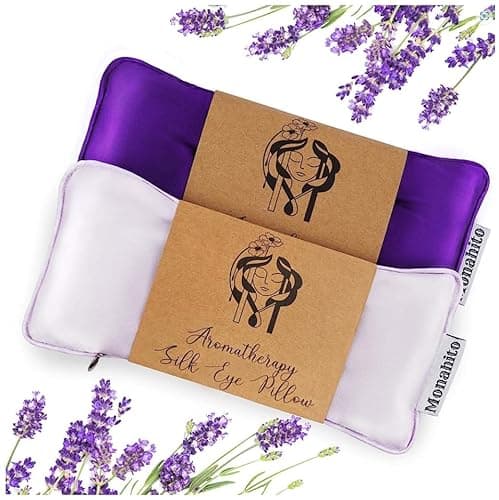Image of Hihealer Silk Eye Mask Set of 2 Lavender Weighted for Sleeping, Yoga, Spa, Meditation, Wet and Cold Compresses, Self-Care Relaxation Gifts Women