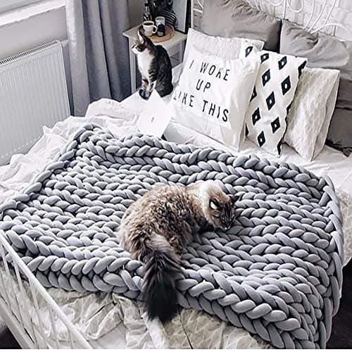 Image of BTGGG Chunky Handmade Soft Sofa Bed Blanket,Super Thick Knitted Soft Warm Sleeping Mat Stretch Sofa Bed Chair 80x 100cm Grey