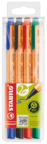Image of STABILO GREENpoint - Fibre-Tip Sign Pen - Pack of 4 - Blue, Black, Red, Green
