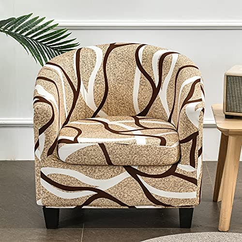 Image of Highdi 2 Piece Tub Chair Cover for Armchair, Modern Minimalist Slipcovers Cushion Cover Stretch Dust Proof Removable Washable Furniture Protector Covers for Club Tub Chair (Beige Lines)