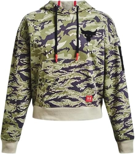 Image of Under Armour Women's Project Rock Veterans Day Fleece Hoodie (US, Alpha, X-Large, Regular, Regular, Green Camo Multi #346), Green Camo Multi #346, XL