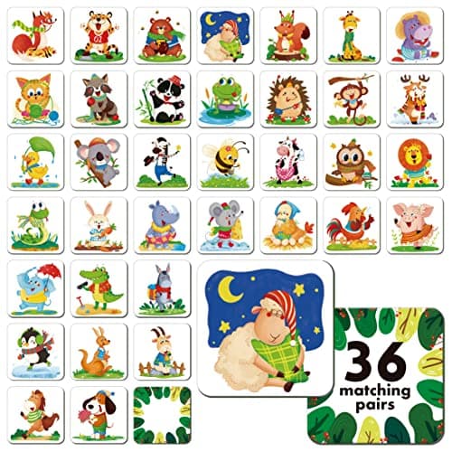 Image of Hebayy Memory Matching Game, 72 PCS Animals Matching Cards for Toddlers 36 Designs Memory Cards Educational Learning Toys for Preschool 4 5 6 Years Old